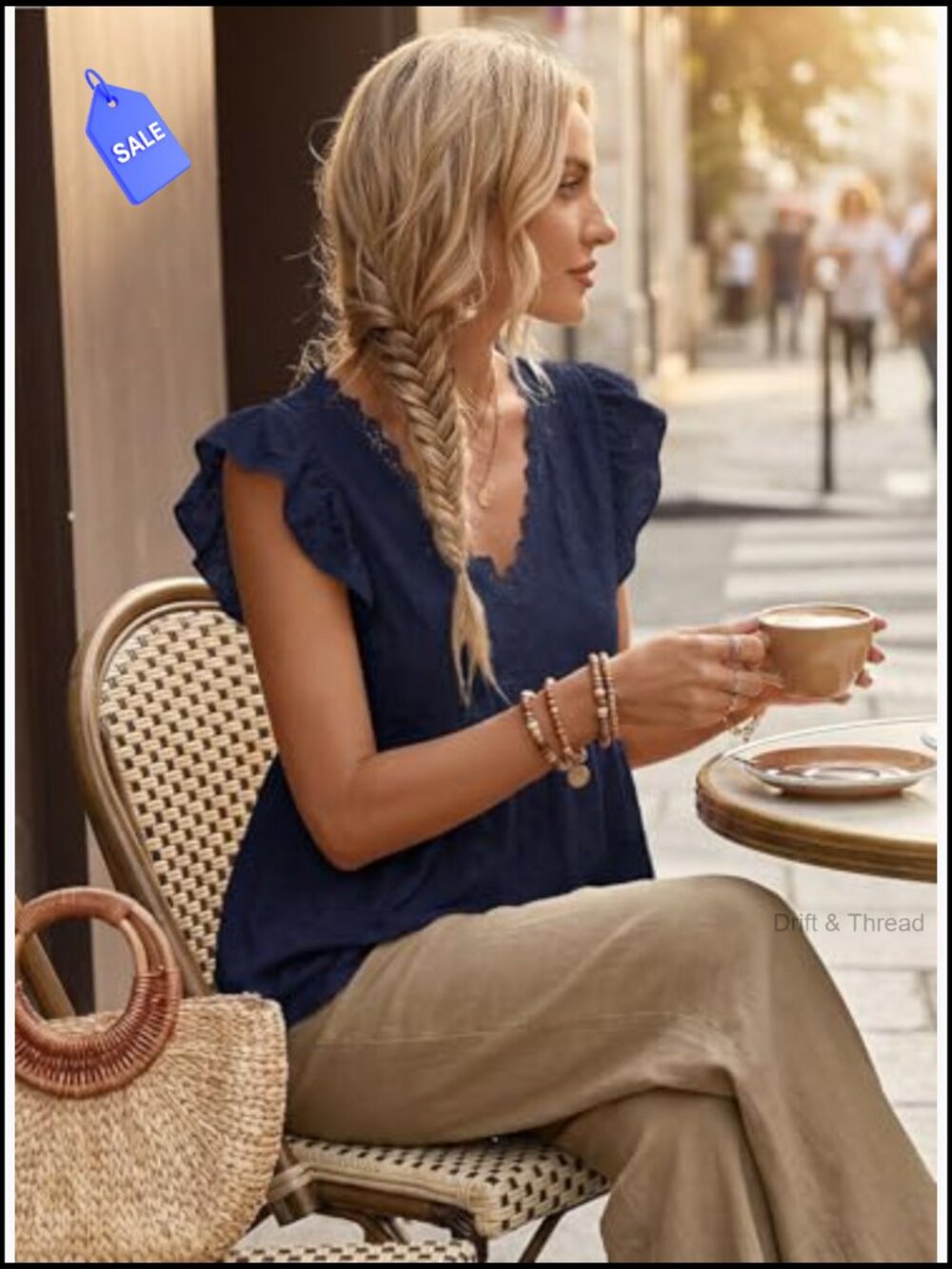Boho Lace V-Neck Ruffle Camisole Tank Top - Textured Sleeveless Blouse - Picture 2 of 7
